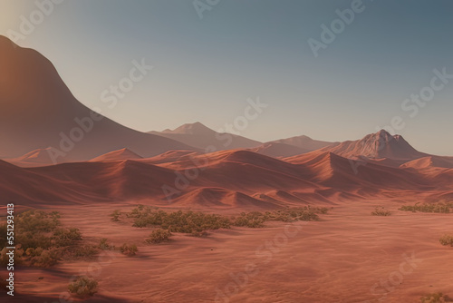a desert with a mountain in the distance  a detailed matte painting