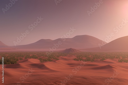 a desert with a mountain in the distance, a detailed matte painting © Fernando