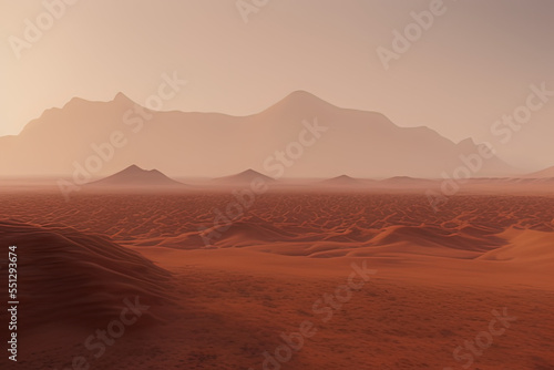 a desert with a mountain in the distance, a detailed matte painting