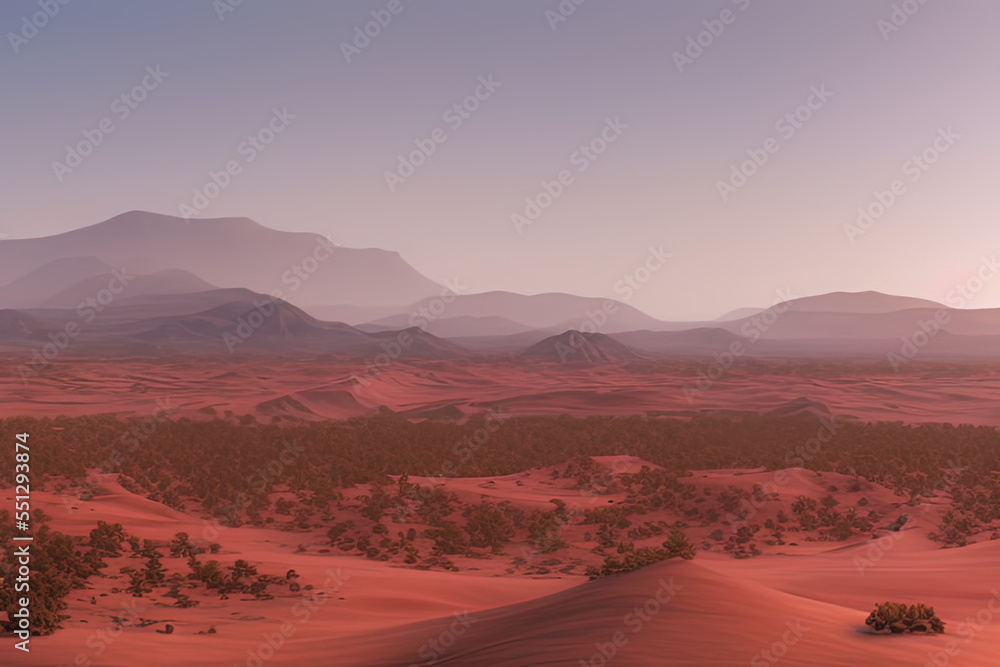 Naklejka premium a desert with a mountain in the distance, a detailed matte painting