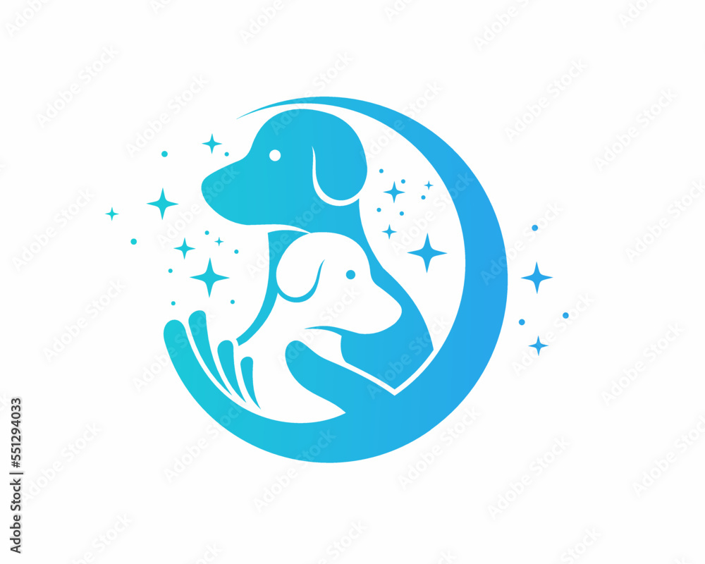 Pet Care Logo with Dog Symbol and Hand vector