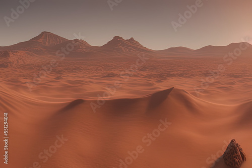 a desert with a mountain in the distance, a detailed matte painting