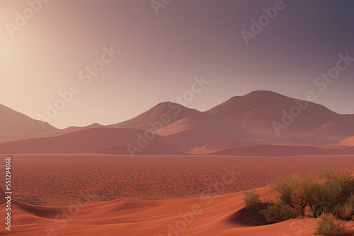 a desert with a mountain in the distance, a detailed matte painting