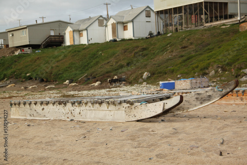 Side view of a traditional Inuit cargo sled or Komatik in the Copper Inuit style in the Kitikmeot region, Nunavut Canada. High quality photo photo