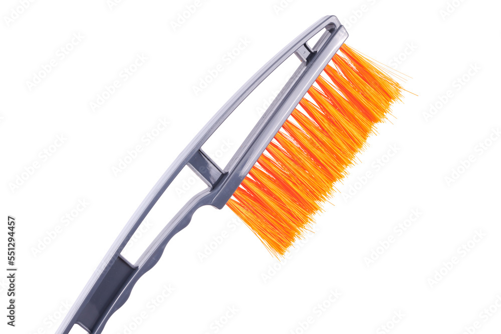 Car scraper brush to clean snow from windshield, remove ice isolated on white background - obrazy, fototapety, plakaty 