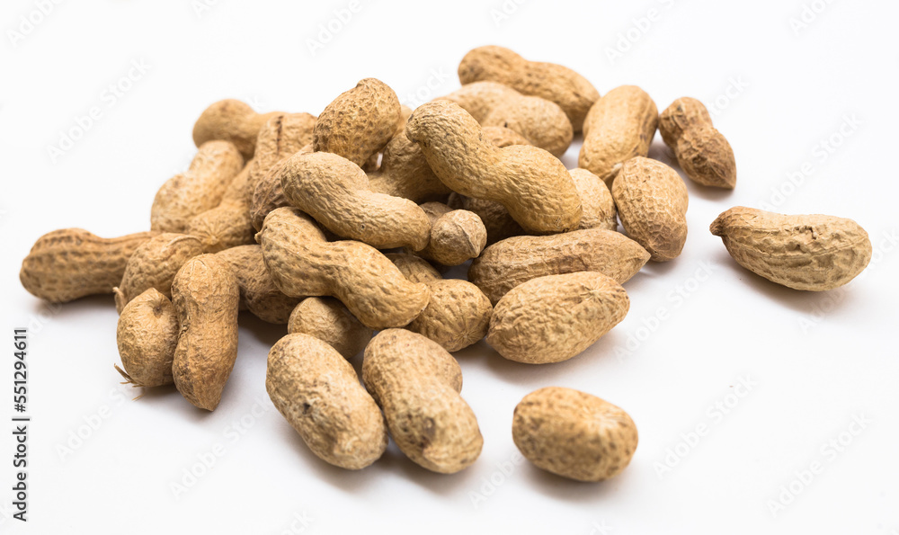 bunch of ecological peanuts on a white background bunch of ecological peanuts on a white background
