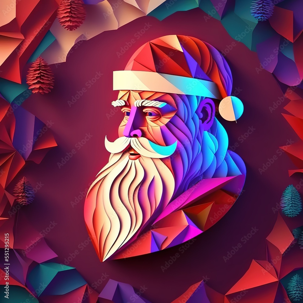 Colorful santa claus papercut, Christmas background with a ribbon