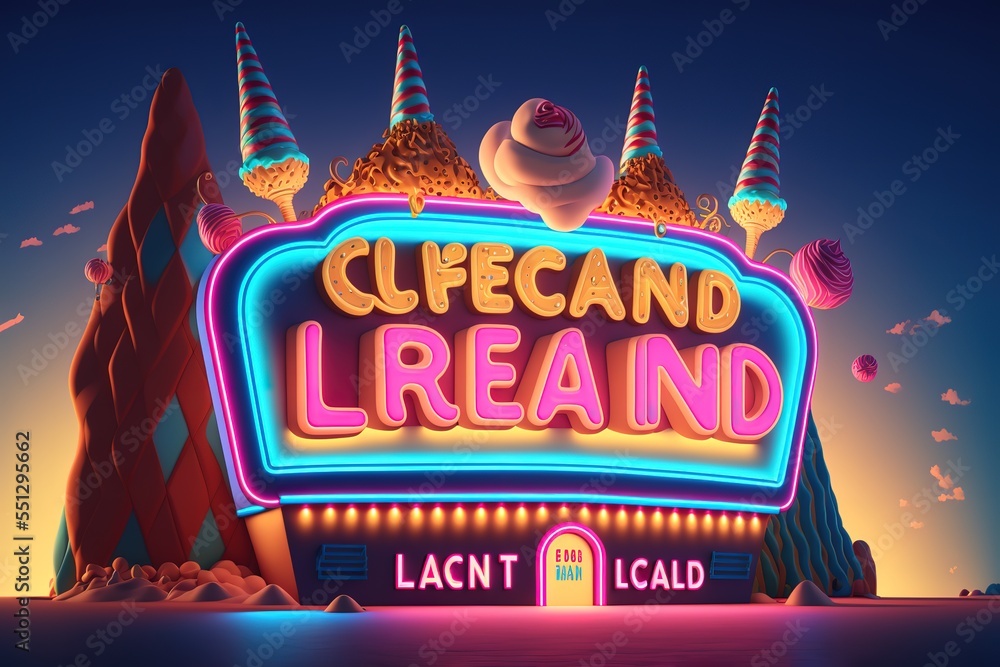 ice cream land. Cartoon game background. 3d vector illustration Stock