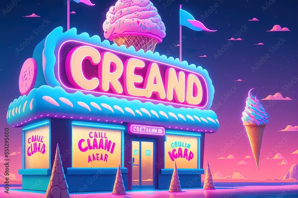 ice cream land. Cartoon game background. 3d vector illustration Stock