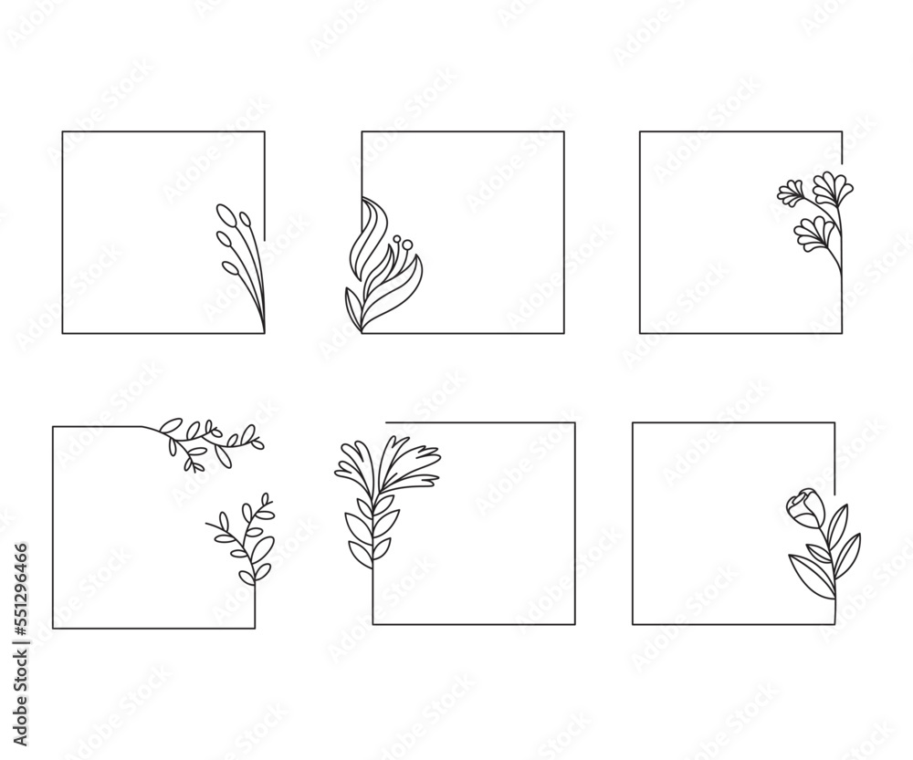 decorative floral frames set line illustration