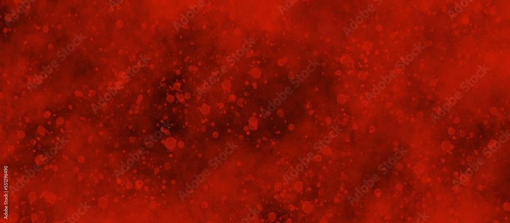 Abstract seamless randomized red glitter background, sparkle red bokeh is floting randomly on red background, old and grainy red grunge texture for wallaper and design.