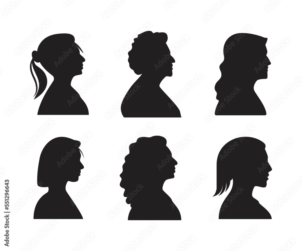 silhouette woman head side view avatar illustration silhouette woman head side view avatar illustration