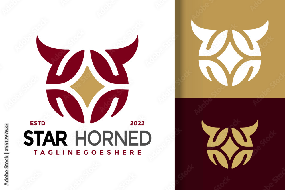 Bull Star Horned Logo Design Vector Illustration Template