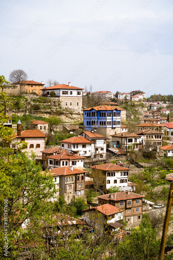 Fototapeta premium Traditional Ottoman Houses in Safranbolu. Ottoman houses. Safranbolu UNESCO World Heritage Site. Old wooden mansions turkish architecture. Safranbolu landscape view.