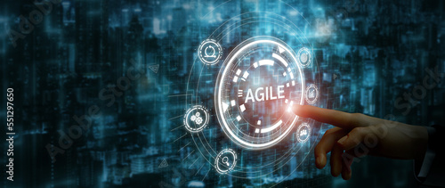 Foto Agile management, the principles of agile software development and lean management to various management processes, product development lifecycle and project management