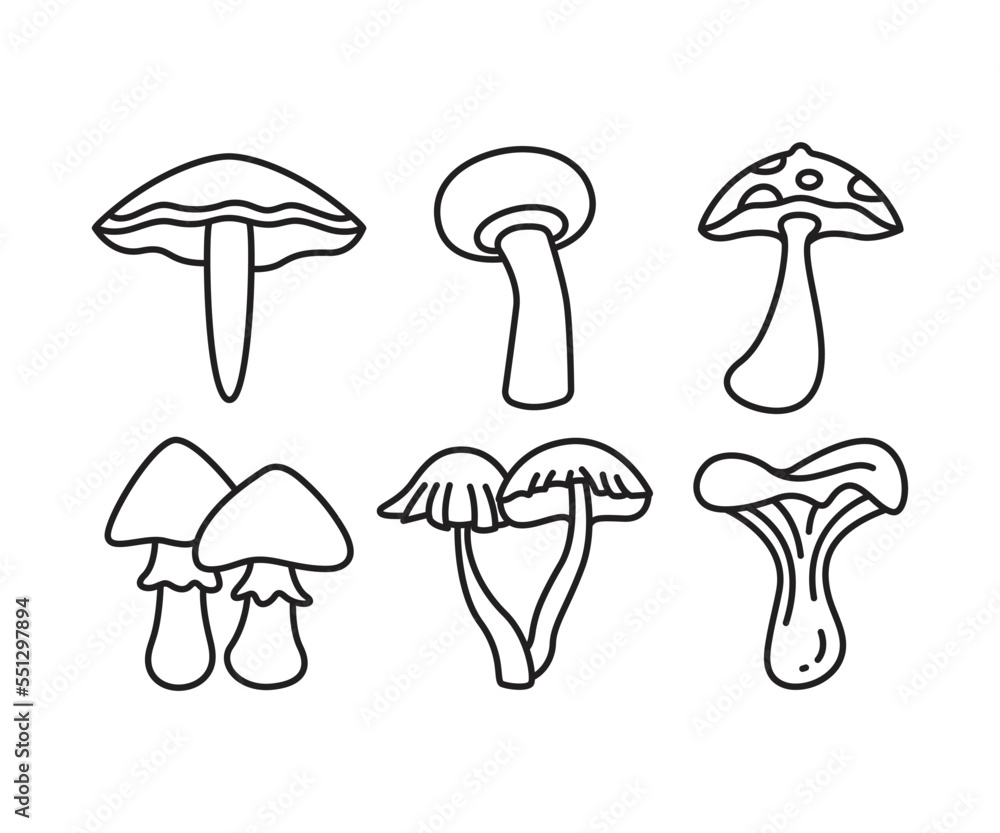 mushroom icons set vector line illustration