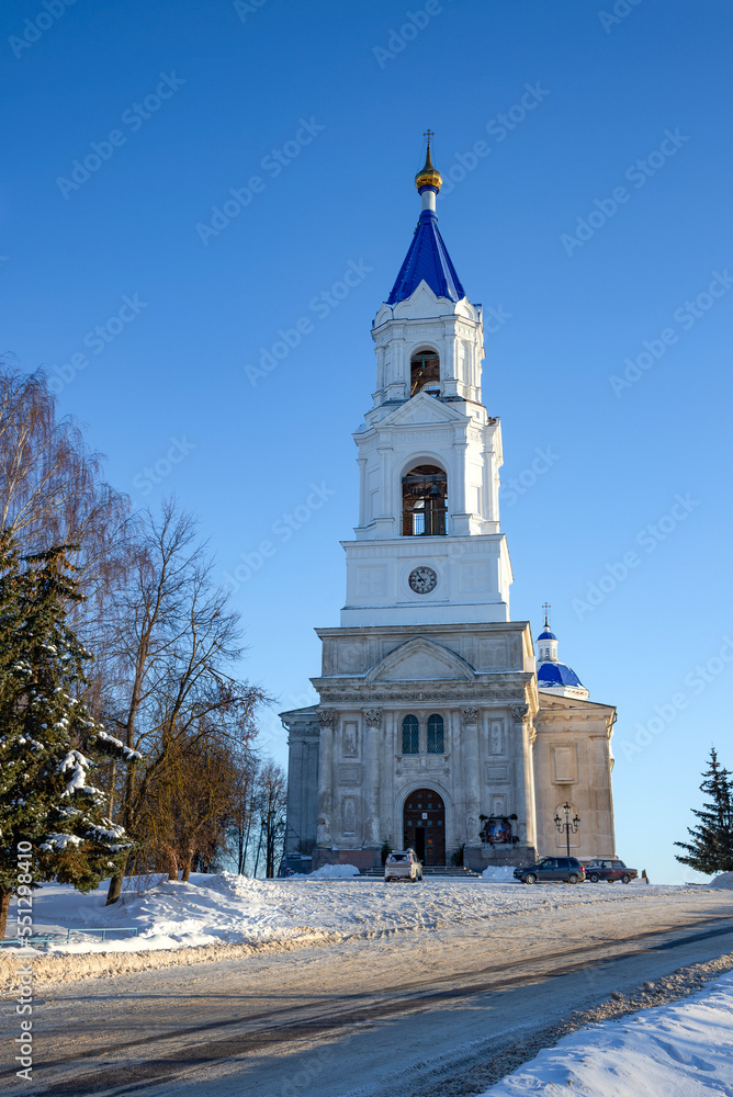 The old bell tower of the Resurrection Cathedral in close-up. Kashin, Tver region, Russia The old bell tower of the Resurrection Cathedral in close-up. Kashin, Tver region, Russia