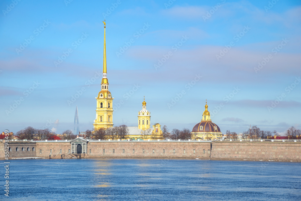 Spring morning at the Peter and Paul Fortress. Saint Petersburg, Russia