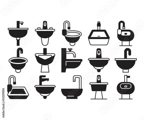 sink and basin icons set illustration