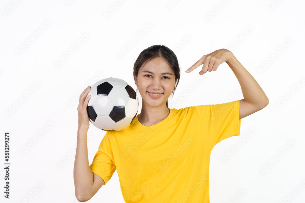 Beautiful female sports fan soccer fans brazil isolated on white background. Beautiful female sports fan soccer fans brazil isolated on white background.