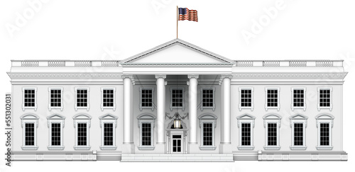 North View of the White House with No Extra Roof Structures – Isolated. 3D Illustration