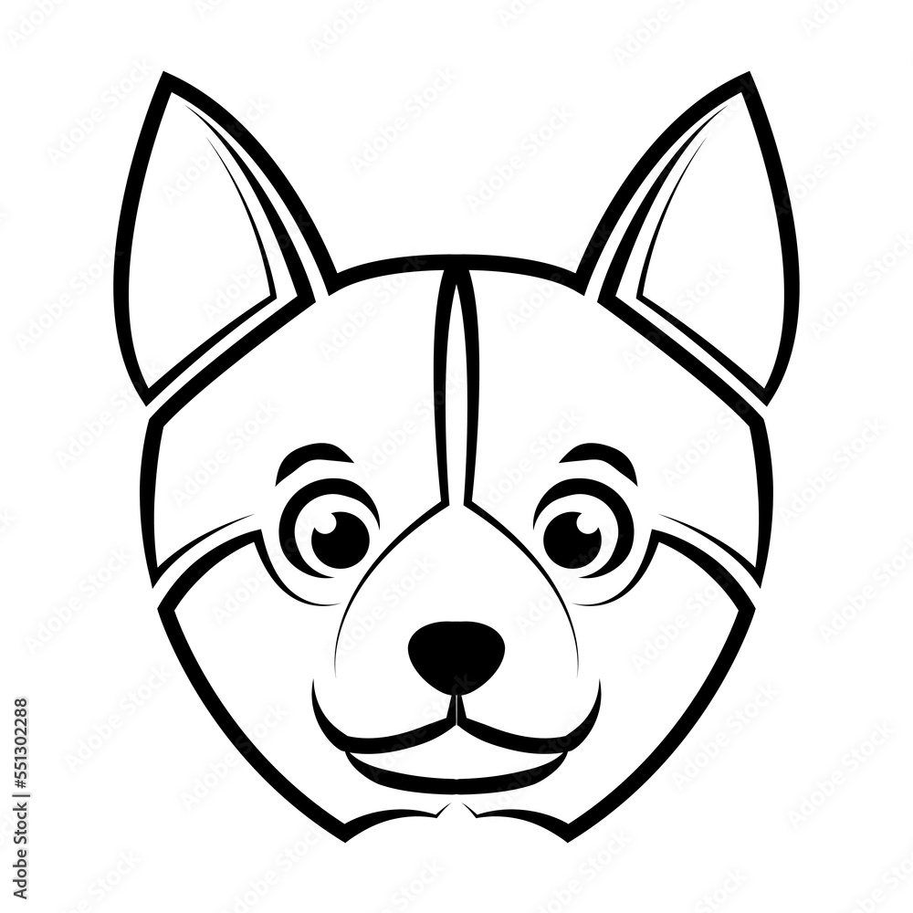Black and white line art of shiba dog head. Good use for symbol, mascot, icon, avatar, tattoo,T-Shirt design, logo or any design. Black and white line art of shiba dog head. Good use for symbol, mascot, icon, avatar, tattoo,T-Shirt design, logo or any design.