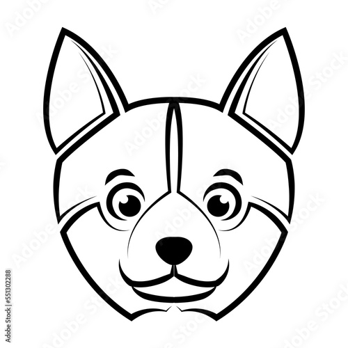 Black and white line art of shiba dog head. Good use for symbol, mascot, icon, avatar, tattoo,T-Shirt design, logo or any design. © Sakarapap