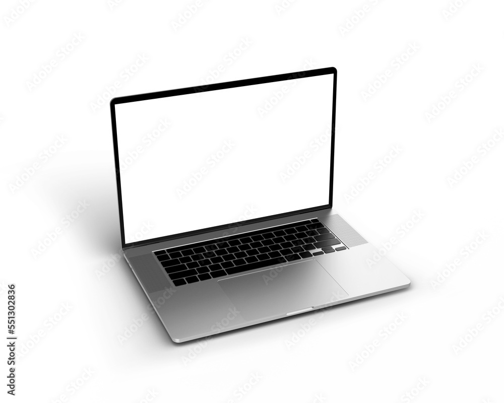 white screen 3d view laptop mockup on white background white screen 3d view laptop mockup on white background