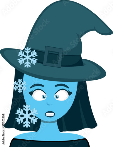 vector illustration of a cartoon witch frozen with frost