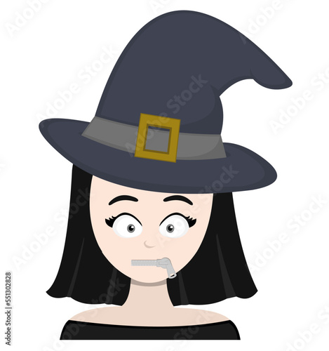 vector illustration of a cartoon witch with a zipper in her mouth