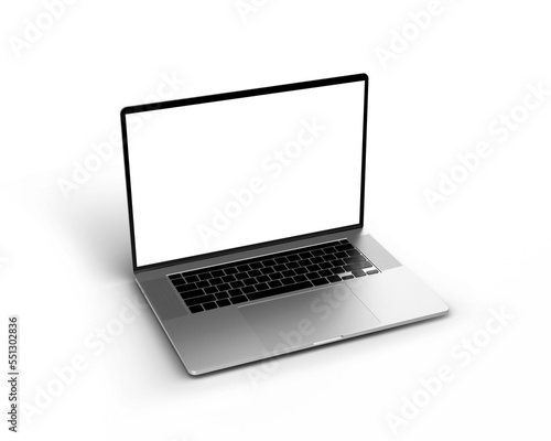 white screen 3d view laptop mockup on white background