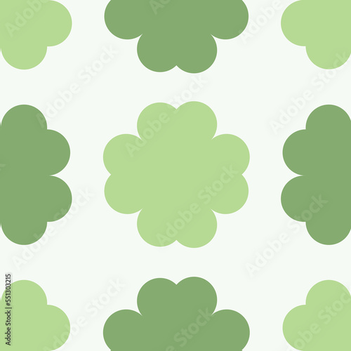 Vector fabric pattern illustration white background abstract four leaf clover patterns cute vertical green pastel color different size clover flower seamless pattern illustration wallpaper abstract.