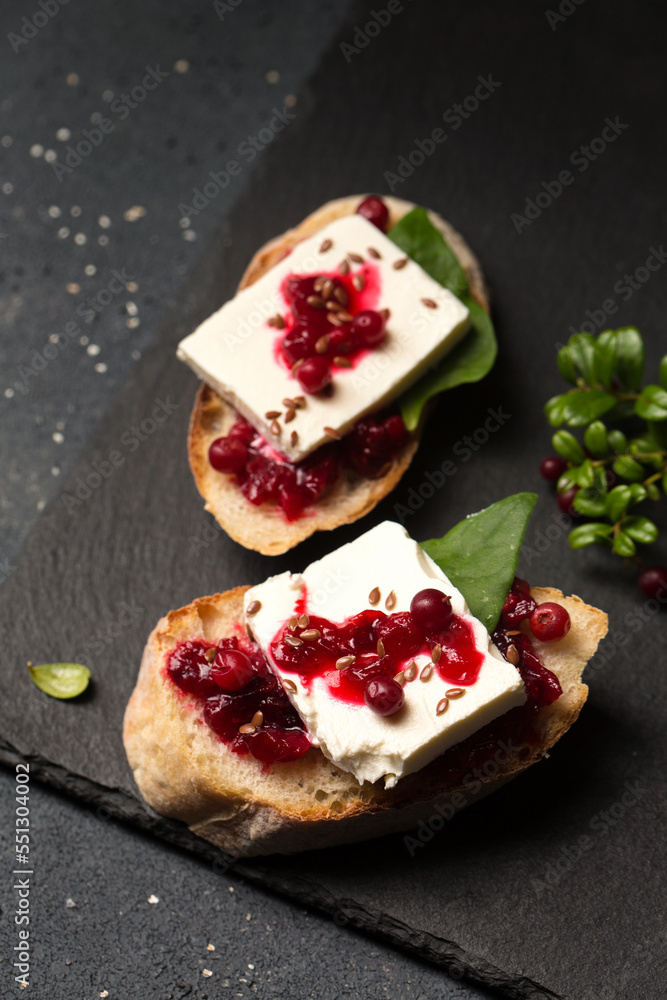 Sandwiches with goat cheese, lingonberry jam Sandwiches with goat cheese, lingonberry jam
