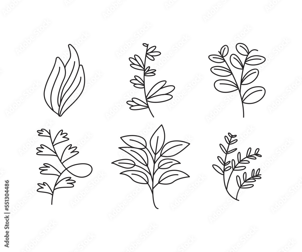 decorative leaves icons set vector line illustration decorative leaves icons set vector line illustration