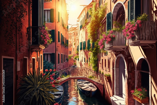 Papier peint AI generated image depicting the beautiful cityscape of Venice in Italy, with ca