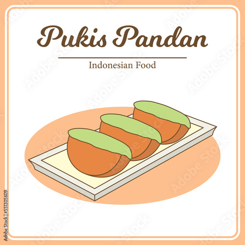 Hand Drawn of traditional Indonesian food called Kue Pukis Pandan. Delicious Asian Food doodle photo