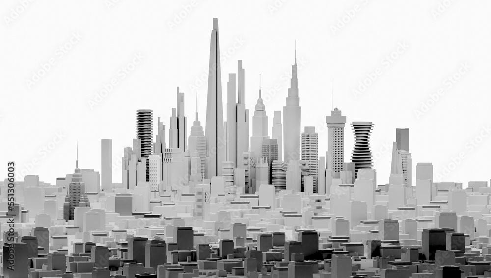 Modern city with skyscrapers 3D rendering illustration. Modern city with skyscrapers 3D rendering illustration.
