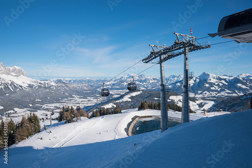 aerial cableway Hartkaiser mountain, ski resort Ellmau tirol in winter photo