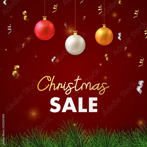 Christmas and New Year's sale. christmas ball. Discount and promotion Special offer. Christmas ball vector New year holiday card template. Shop market poster design. Vector illustration.