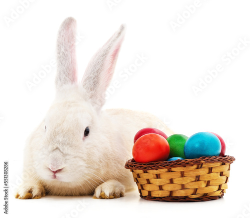 White bunny and Easter eggs. © voren1