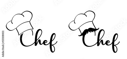Cartoon chef cap with mustache symbol. Chef hat  or cap. Kitchen cook or cooking hat. Vector menu logo or icon. School, work cuisine bakery. Baker symbol. Chef cap