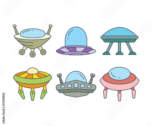 flying saucer and ufo icons set vector illustration