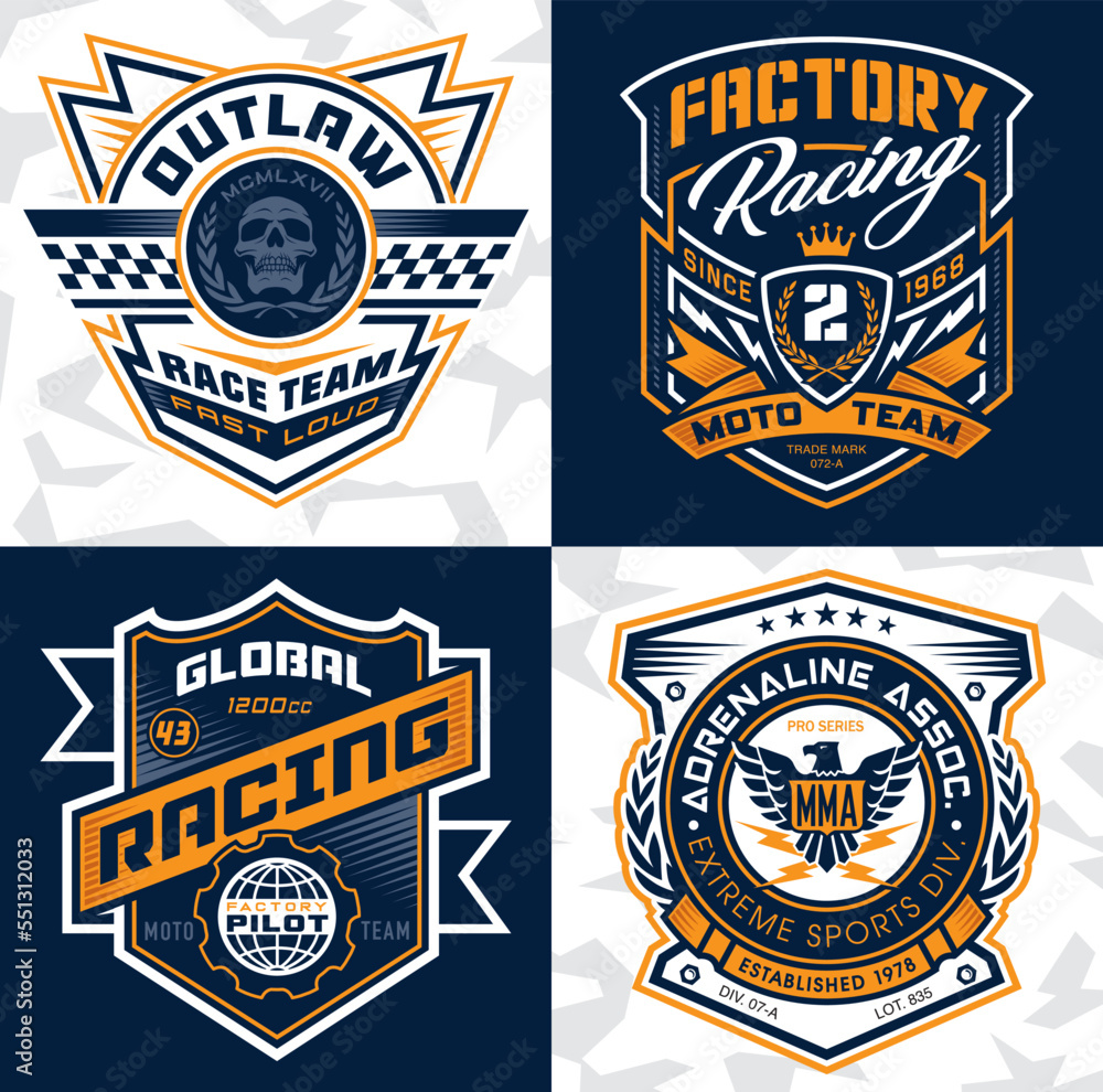 Sports racing emblem crest set Stock Vector | Adobe Stock