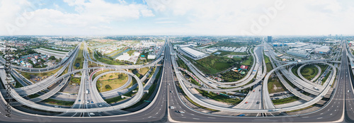 Foto Spherical HDRI panorama 360 degrees angle view of  Multilevel junction motorway top view, Road traffic an important infrastructure in Thailand