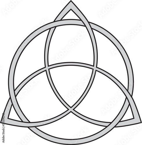 Triquetra symbol set of celtic trinity knot vector icon. Triquetra symbol interlaced with a circle. Vector illustration. Geometric lineart trinity sign. Traditional celtic sign.