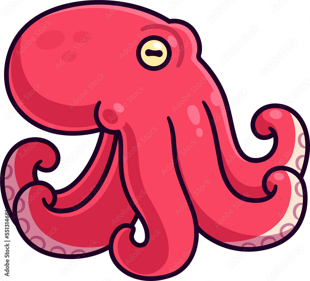 Octopus cartoon drawing, isolated illustration.