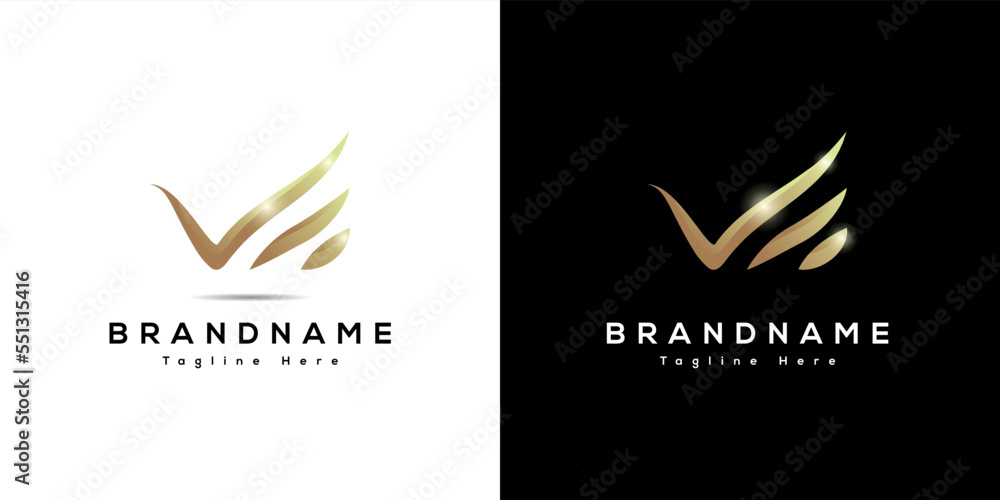 Abstract shape of Letter V elegant gold gradient premium wing hand logo design vector Abstract shape of Letter V elegant gold gradient premium wing hand logo design vector