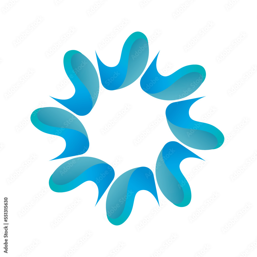 Blue vector curly round frame with water splash. Ornate floral border for background. Winter design element. Blue vector curly round frame with water splash. Ornate floral border for background. Winter design element.