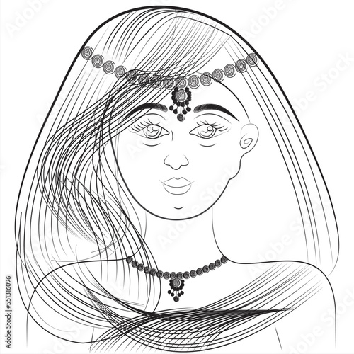 Beautiful Girl Face sketch  with 
 Black Hair