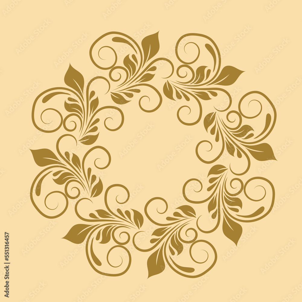 Brown floral ornamental round, Decorative art frame, Abstract vector ornament border ceramic design, porcelain pattern template. Brown floral ornamental round, Decorative art frame, Abstract vector ornament border ceramic design, porcelain pattern template.